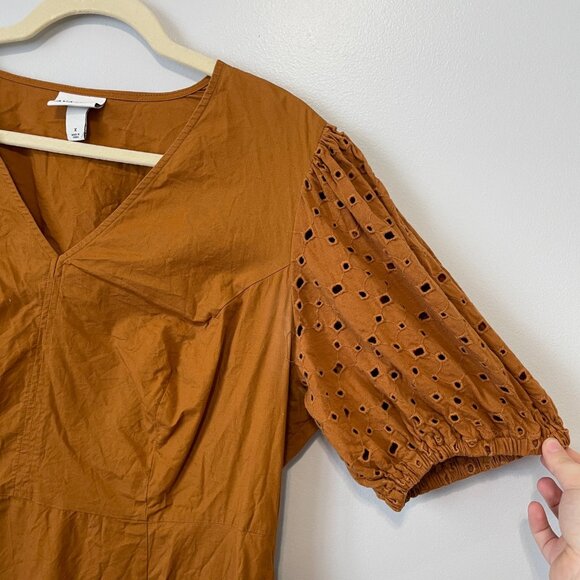 Ava & Viv Womens Eyelet Sleeve Dress 0X Brown Cotton Blend V-Neck - Picture 2 of 6